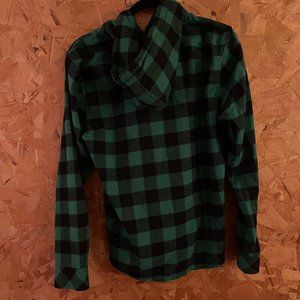 Green flannel hoodie.